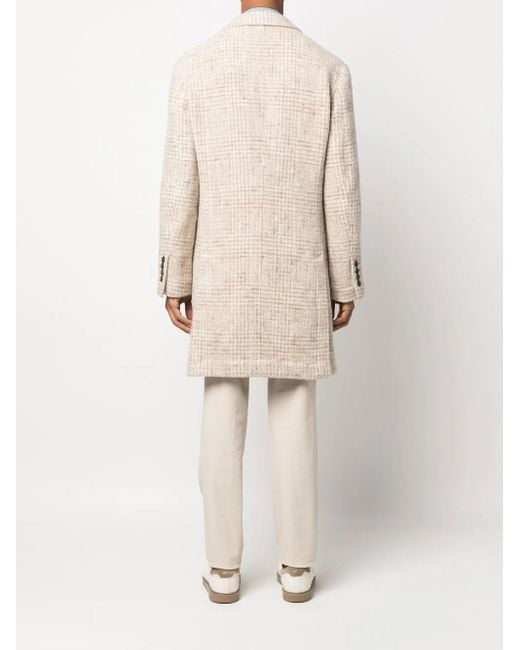 Brunello Cucinelli Natural Check-Print Single-Breasted Coat for men