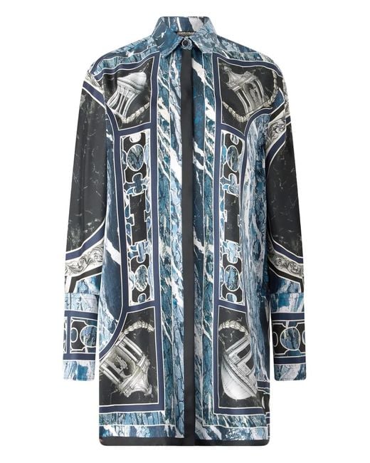 Roberto Cavalli Blue Silk Long Shirt