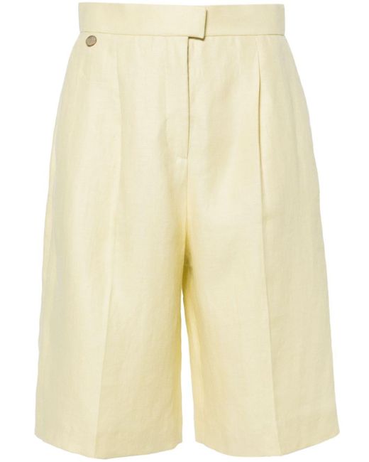 Agnona Yellow Pleated Linen Shorts