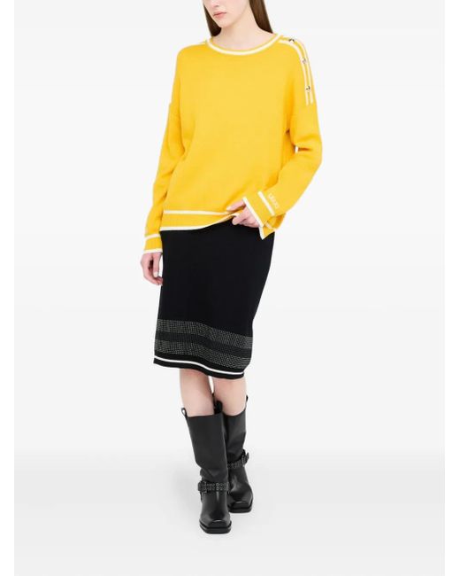 Liu Jo Yellow Logo-Detail Button-Embellished Jumper