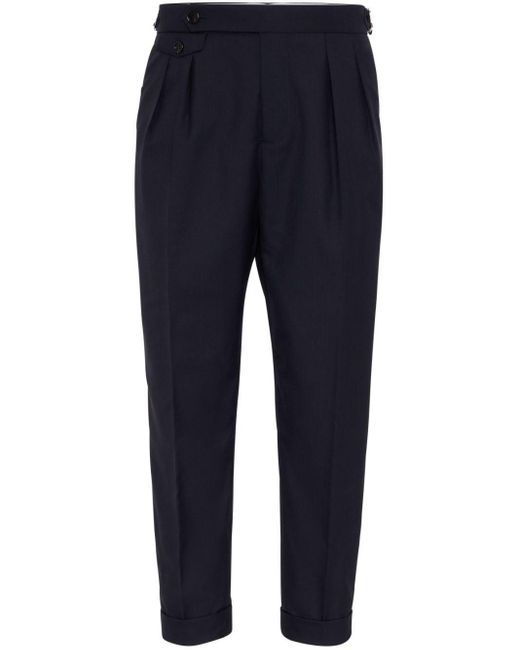 Brunello Cucinelli Blue Pleated Wool Chino Trousers for men