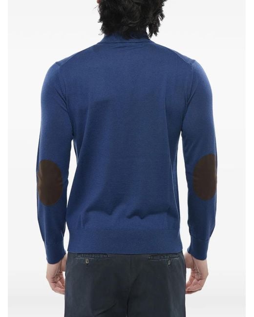 Paolo Pecora Blue Half-Zip Elbow-Patch Sweater for men