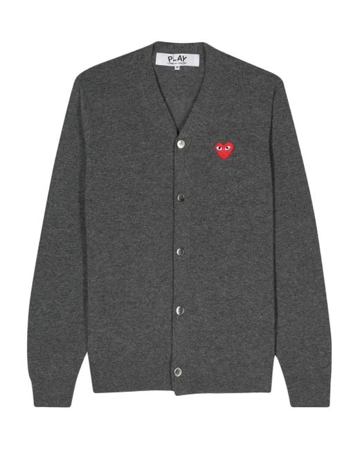 COMME DES GARÇONS PLAY Gray Heart-Patch Wool Cardigan