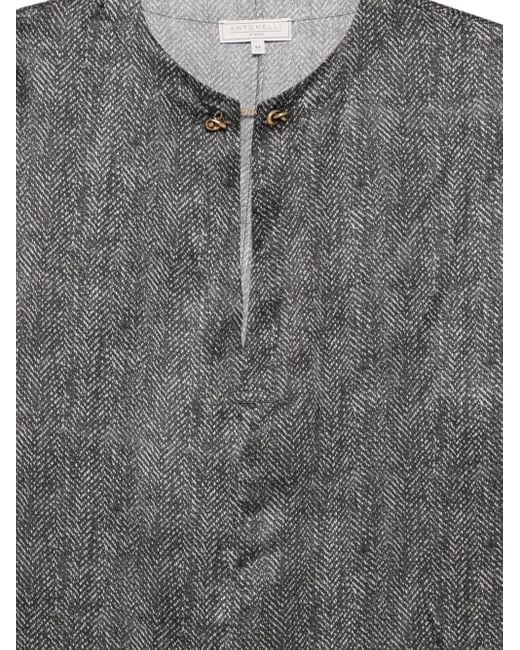 Antonelli Gray Bigné Herringbone Button Blouse