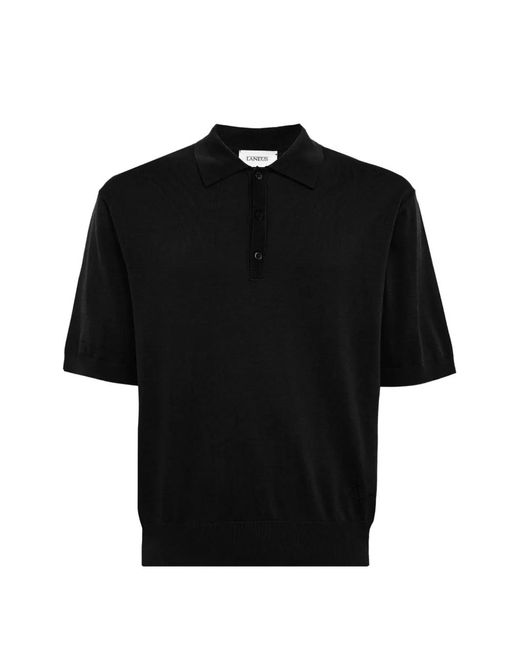 Laneus Black Short-Sleeve Knitted Polo Shirt