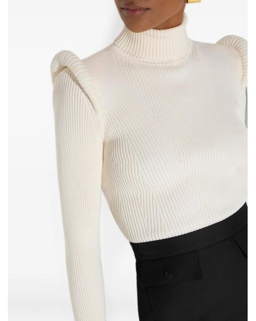 Elisabetta Franchi White Knit Turtleneck Top With 3D Details