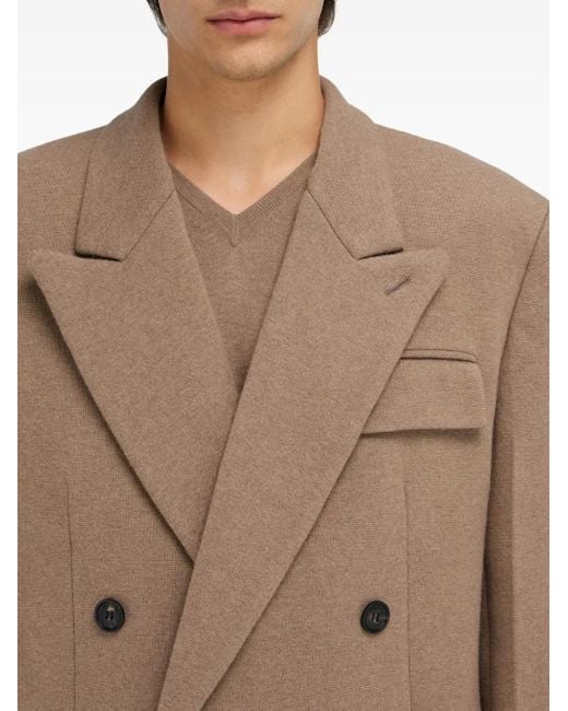 Ferragamo Natural Double-Breasted Peak-Lapel Coat for men