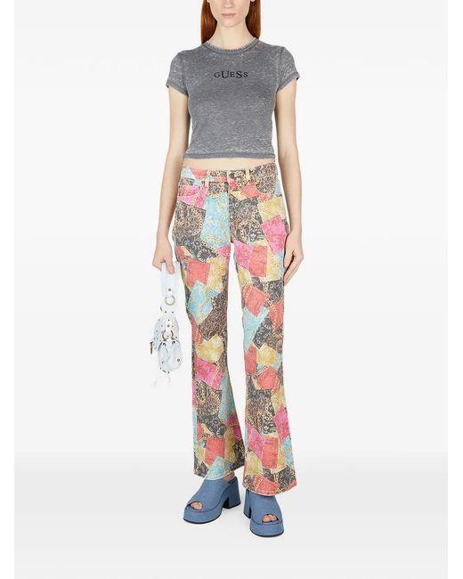 Guess Black Printed Flared Jeans