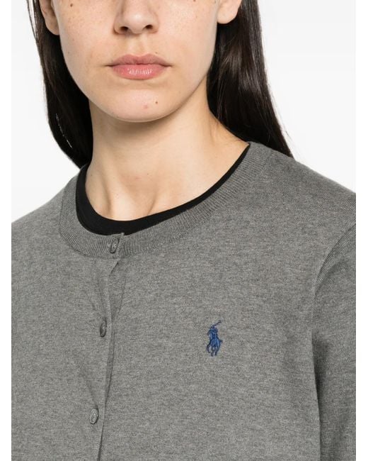 Polo Ralph Lauren Gray Logo-Embroidered Button-Front Cardigan