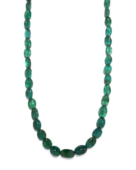 Azlee Green 18k Yellow Gold Emerald Beaded Necklace