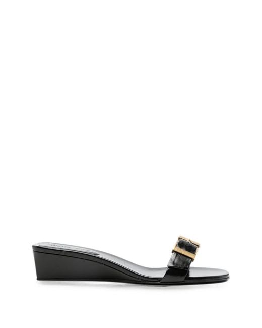 Khaite Black Manhattan Buckle-Detail Wedge Sandals