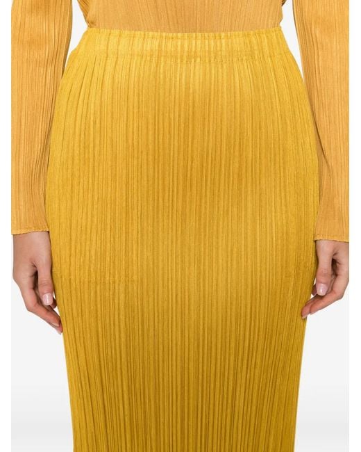 Pleats Please Issey Miyake Yellow Pleated Maxi Skirt