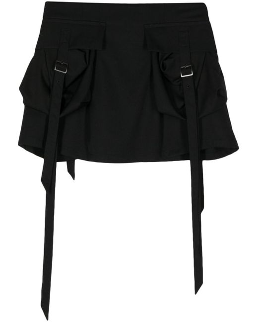 Yohji Yamamoto Black Buckle-embellished Wool Mini Skirt