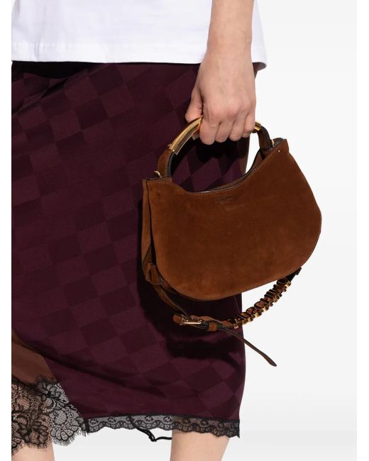 Moschino Brown Curved-Handle Suede Tote Bag