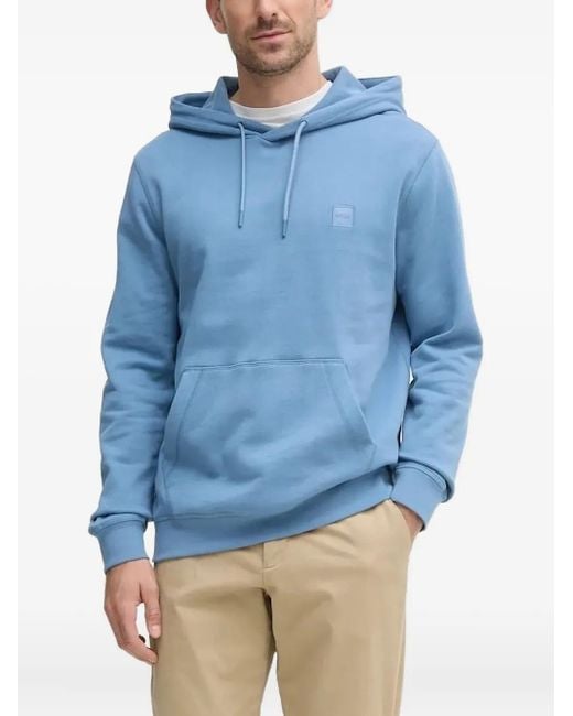 Boss Blue Wetalk Logo-Patch Hoodie for men