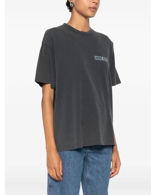 Anine Bing Gray T-Shirt En Coton Cade À Logo Imprimé