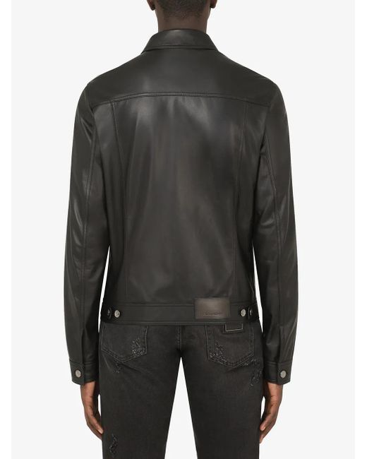 Dolce & Gabbana Black Denim-Style Leather Jacket for men
