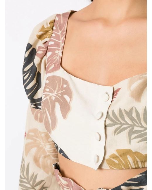 Amir Slama Multicolor Palm Leaf Print Cropped Shirt
