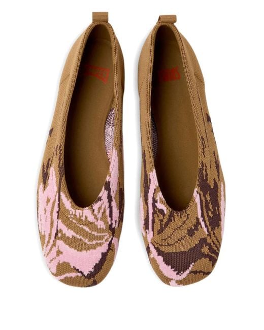 Camper Brown Floral-Pattern Ballet Flats