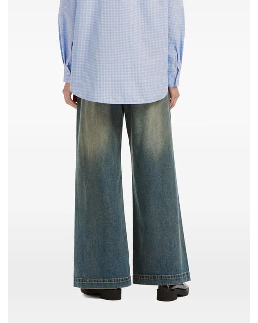 B+ AB Blue Distressed Wide-Leg Jeans