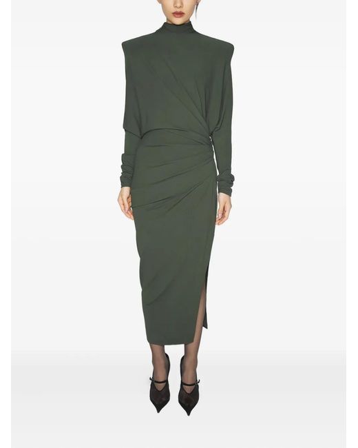 Mugler Green Padded-Shoulder Midi Dress