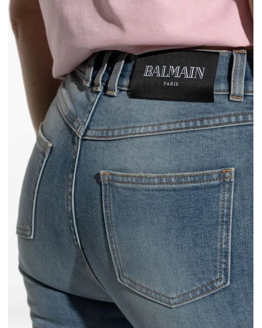 Balmain Blue Whiskering-Effect Jeans