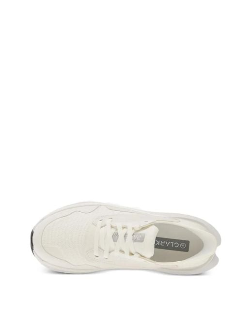 Clarks White Pace Panelled Lace-Up Sneakers for men