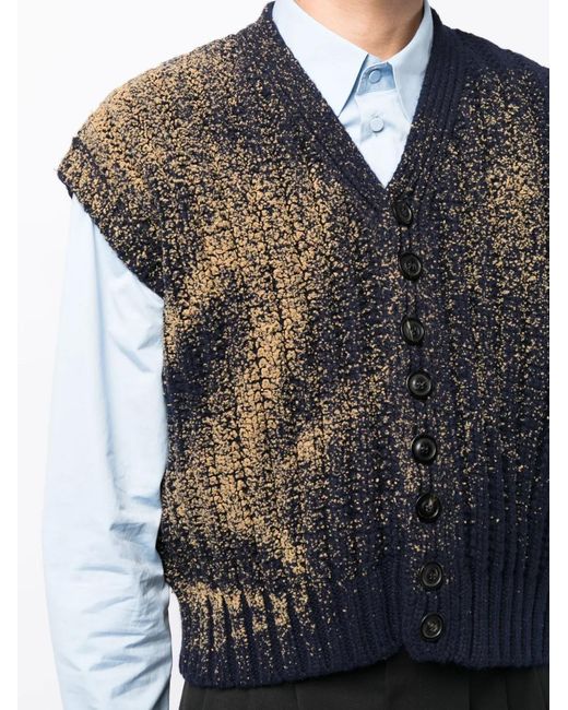 Maison Margiela Blue Sandstorm Contrasting-Trim V-Neck Cardigan for men