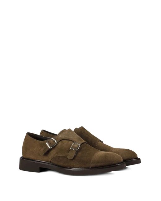 Doucal's Brown Double-Buckle Suede Shoes for men