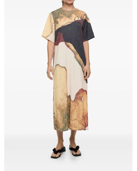Bimba Y Lola Blue Abstract-Print Midi Dress