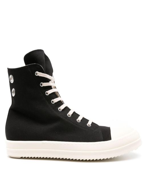 Rick Owens Black High-Top Cotton Sneakers for men