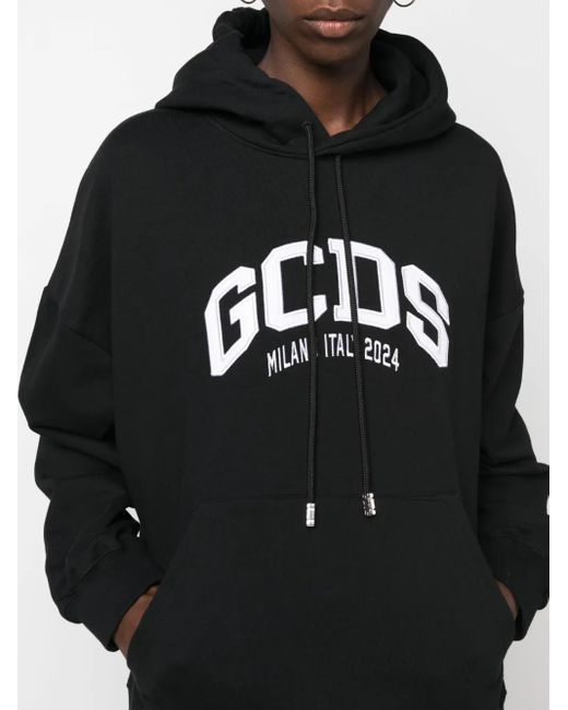 Gcds Black Cotton Hoodie Logo Lounge