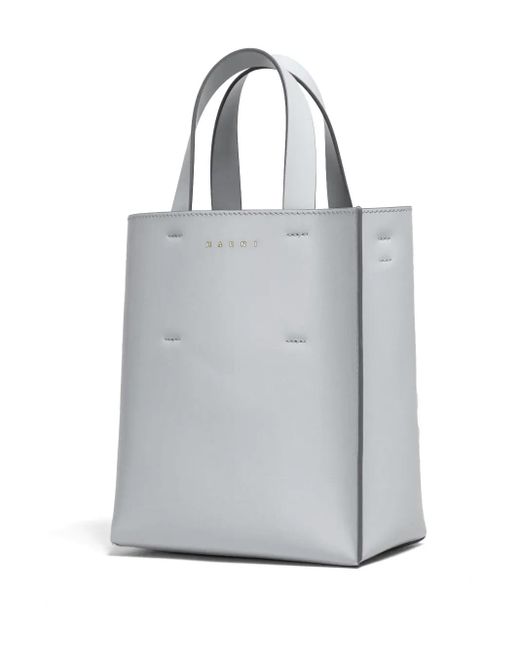 Marni Gray Logo-Strap Leather Tote Bag