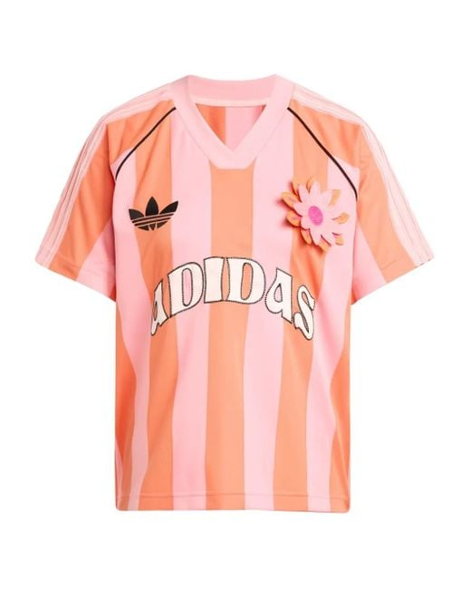 Adidas Pink Striped Flower-Embellished T-Shirt for men