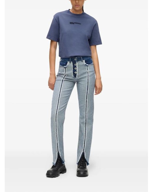 Karl Lagerfeld Blue Logo-Embroidered T-Shirt