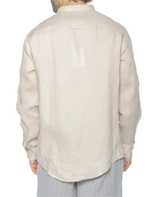 ARMANI EXCHANGE White Mandarin-Collar Long-Sleeved Shirt for men