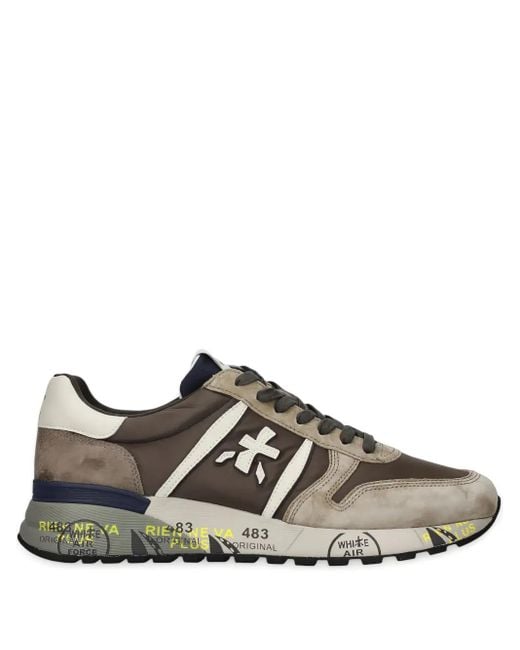 Premiata Brown Lander Cross-Detail Suede Sneakers for men