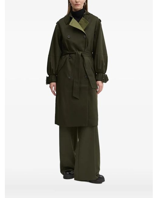 Desigual Green Double-Breasted Belted Trench Coat
