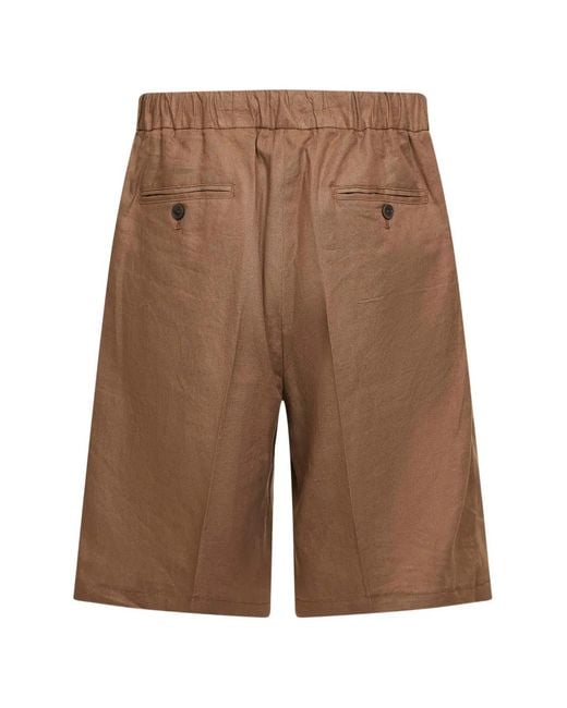 Hevò Brown Pleated Drawstring Shorts for men