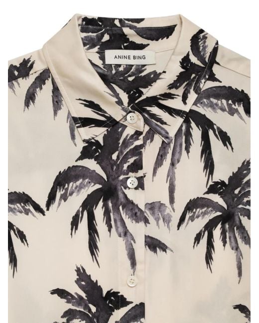 Anine Bing White Tristan Palm-Print Shirt