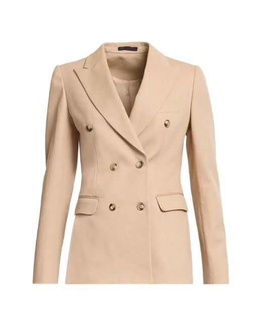 Elie Saab Natural Double-Breasted Drill Blazer