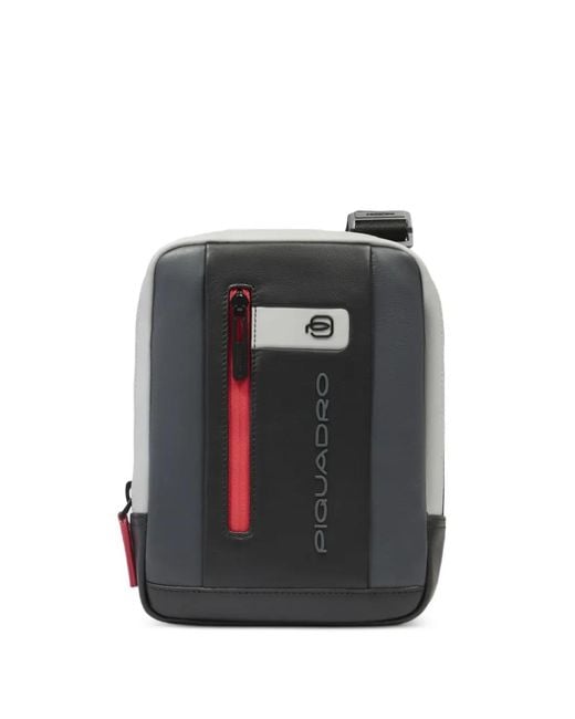 Piquadro Black Front Zip Pocket Messenger Bag for men