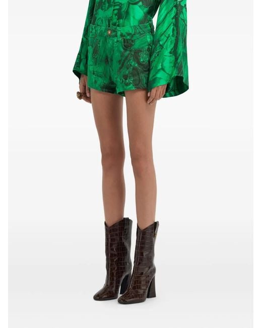 Roberto Cavalli Green Abstract-Print Shorts