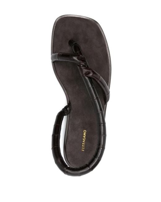 Ferragamo スクエアトゥ レザーサンダル Brown