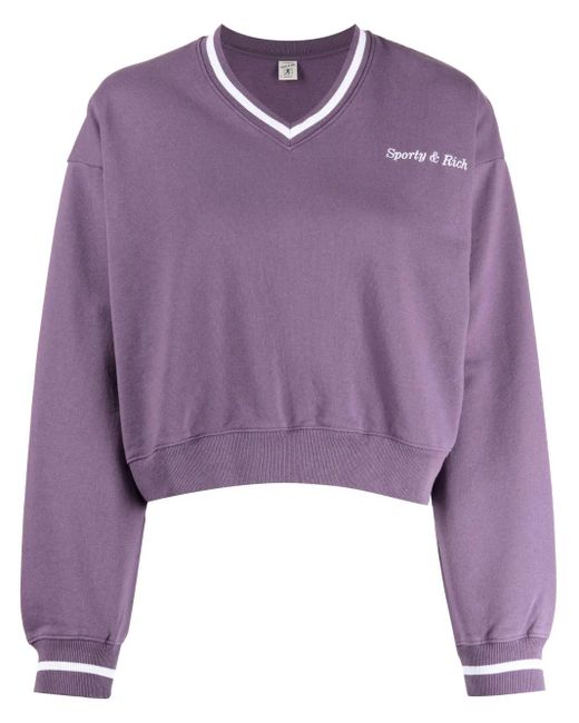 Sudadera con cuello en V y logo bordado Sporty & Rich de color Purple