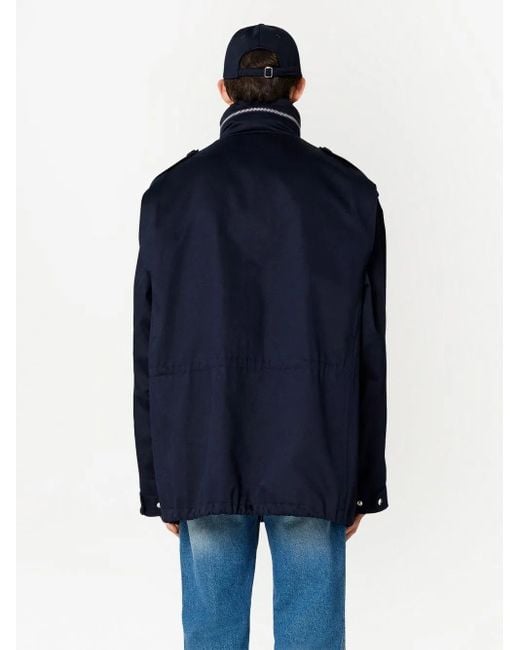 AMI Blue Zip-Up Pocket-Detail Coat for men