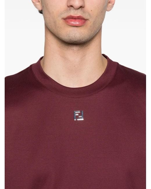 Fendi Red Logo-Plaque T-Shirt for men