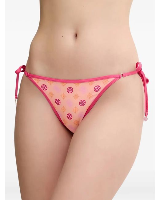 Guess Pink Logo-Print Side-Tie Bikini Bottoms