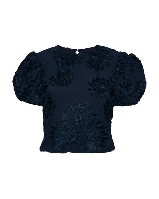ROTATE BIRGER CHRISTENSEN Blue Floral-Applique Top