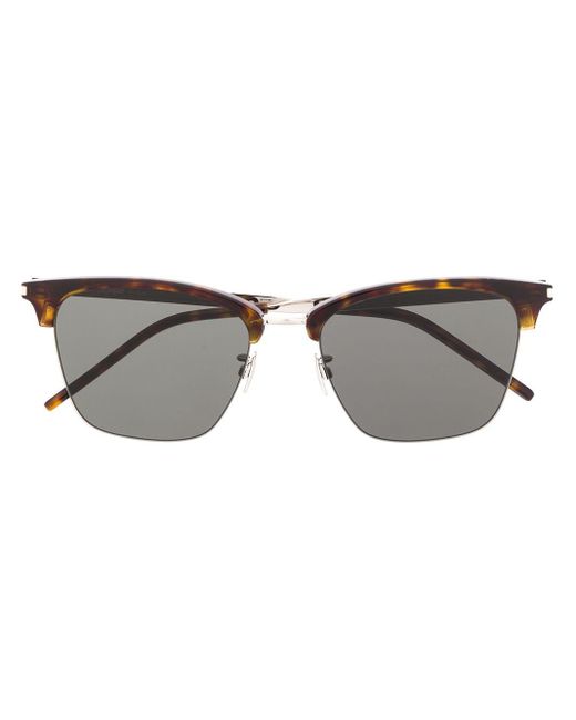 Saint Laurent Brown Tortoiseshell Half Rim Sunglasses for men